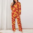 thumbnail image 2 of Balery Red Vintage Flowers Conjunto de Pijama con Estampado para Mujer, Conjunto de Dos Piezas con Manga Larga, Ropa de Dormir Suave con Bolsillos, Pijamas Cómodos-Large, 2 of 7
