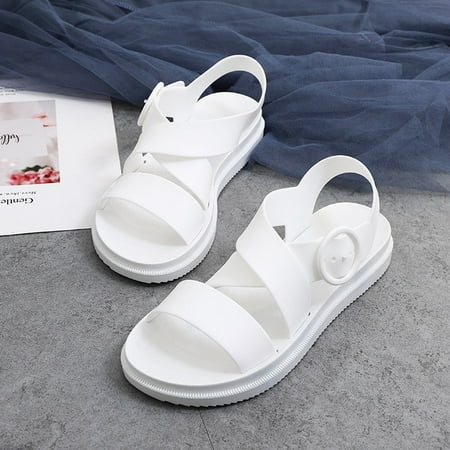 

2022 summer flat sandals female gladiator open-toed soft jelly sandals women s sponge cake non-slip beach shoes
