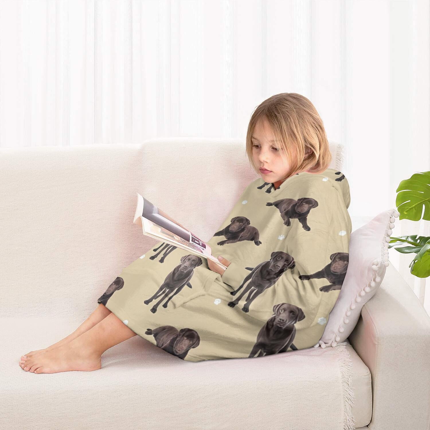 Cute Labrador Blanket Hoodies for Kids 6-13YR Oversize Wearable Blanket Hoodies for Boys Girls Teens