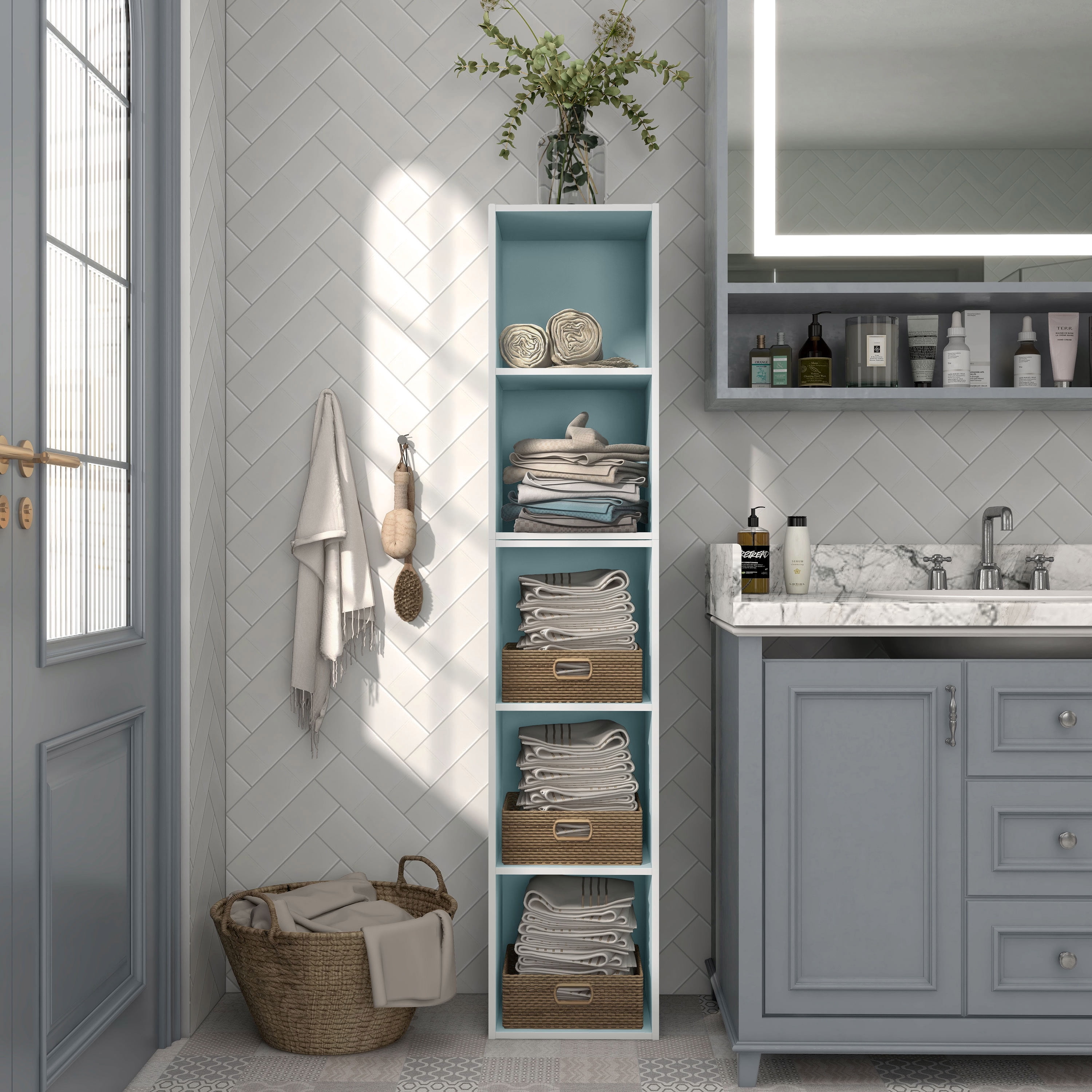 Furniture of America Brooks Stackable 2-Cube Wood Light Blue Kids Bookcase