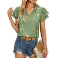 thumbnail image 3 of ZXSXSY Women's Animal Print V Neck Ruffle Short Sleeve Blouse, 3 of 7