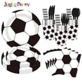 thumbnail image 1 of Vajilla para fiesta con temática de fútbol a cuadros blancos y negros, platos de papel desechables, vasos de papel, servilletas de papel, cuchillos, tenedores, cucharas, pajitas, decoraciones., 1 of 2