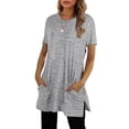 thumbnail image 2 of Summmer Inleife Women Fashion Round Neck Solid Pocket T-Shirt Tops Short Sleeve Loose Blouse Sizes S-XXL, 2 of 5