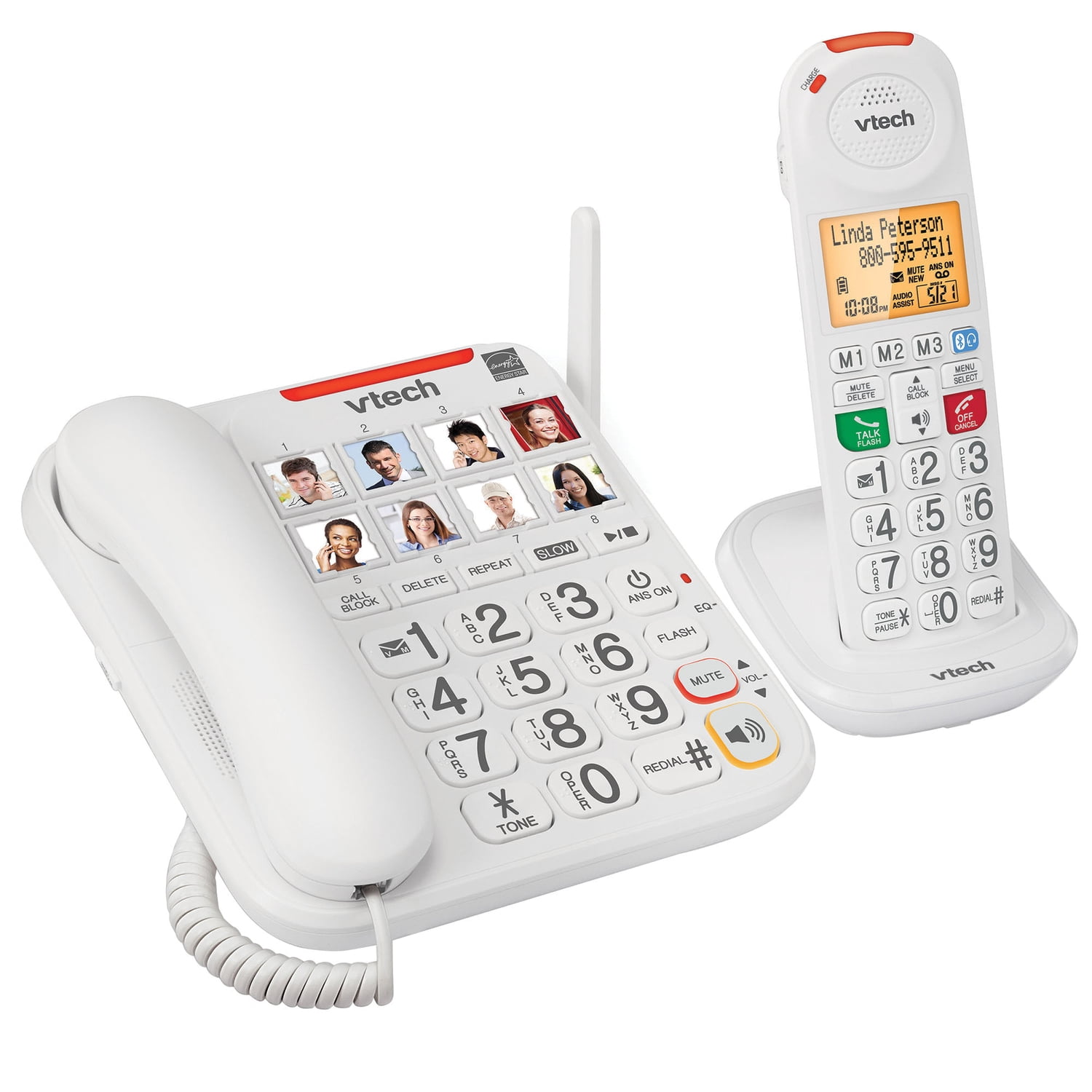 VTech Amplified Expandable Big Button Corded/Cordless Phone with Answering System & Smart Call Blocker, White, SN5147