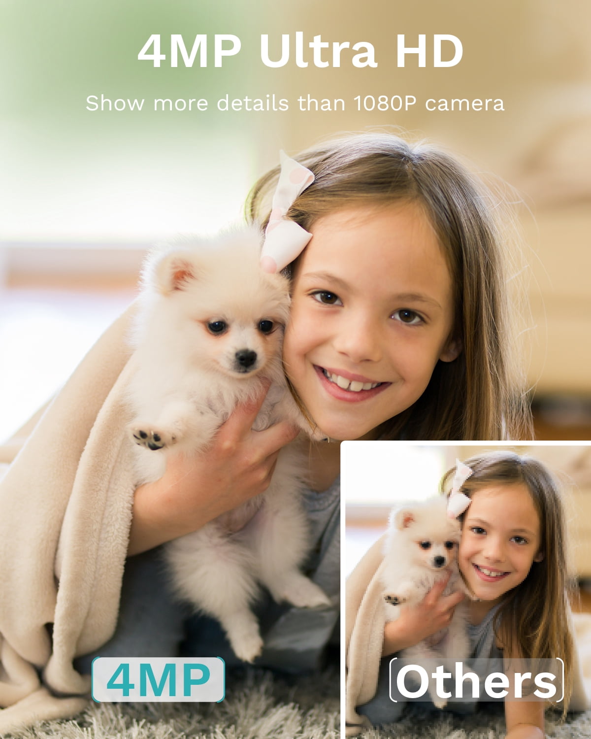WUUK 4MP Indoor Pan/Tilt Security Camera, Baby Monitor with Camera and Audio, Wi-Fi Pet Camera with Phone APP, Motion Detection & Tracking, Night Vision, 2-Way Audio, Compatible with Alexa & Google