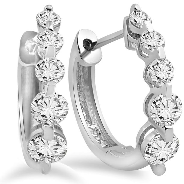 1ct Boucles d'Oreilles Diamant Cerceaux Femmes 14K Or Blanc