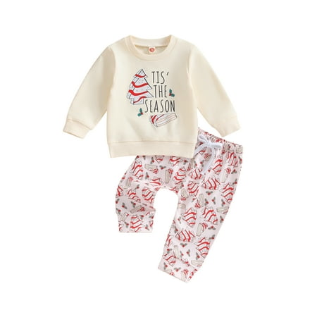 

Girls Long Sleeve Christmas Tree Print Tops Drawstring Pants Sets