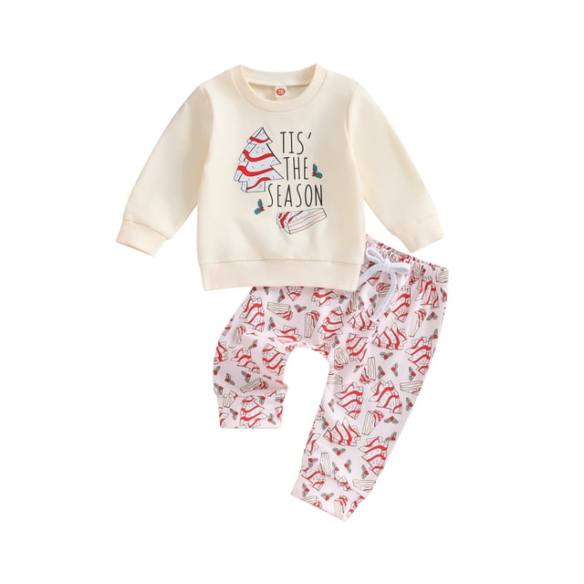 Faithtur Toddler Girls Christmas Pants Sets Long Sleeve Christmas Tree Print Sweatshirt Tops Drawstring Pants Sets