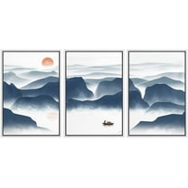 IDEA4WALL Framed Canvas Print Wall Art Set Watercolor Pastel Mountain Valley Nature Wilderness Modern Art Decorative Landscape Rustic for Living Room, Bedroom, Office - 24"x36"x3 White