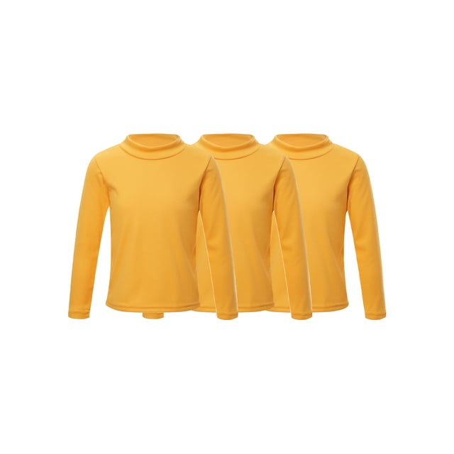 Moggemol Girls 3 Packs Long Sleeve T-Shirt Thermal Base Layer Tops Basic Stretch Tees Fleece Undershirt Yellow 110