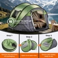 thumbnail image 5 of 3-4 Person Instant Pop Up Camping Tent, Waterproof Silver Coated 210T Polyester Tent with Front Awning, Dual Mesh Doors for Ventilation, Portable Automatic Family Tent for Camping Festival Beach Back, 5 of 9