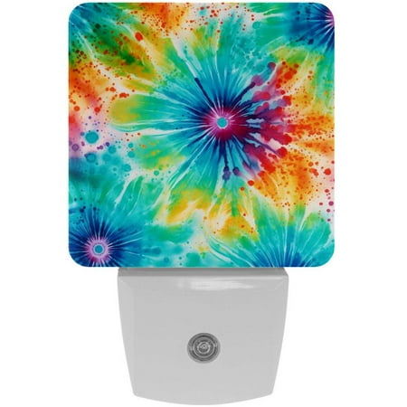 

Colorful Tie Dye Art Pattern 2 Pack Night Lights Plug Into Wall Decorative With Auto Dusk-To-Dawn Sensor LED Night Light For Kids Adults Rooms Toilet Hallway Stairs