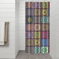 thumbnail image 3 of Small Stall Narrow Shower Curtain 36"W x 72"L – Tropical Bohemian Leaves, Mid-Century Abstract Boho Botanical Bathroom Decor, Vintage Floral Palm Leaf Pattern, Rustic Tribal Folk Style, 3 of 5