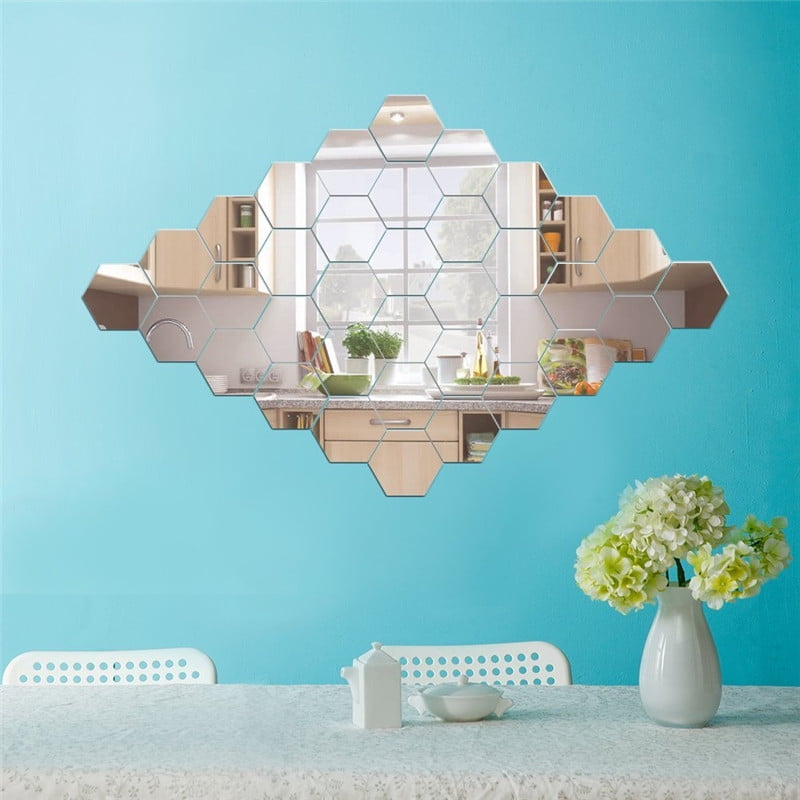 Hexagon Mirror, 12pcs 8x7x4cm 3D Acrylic DIY Wall Decorative wall decor