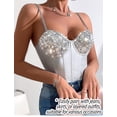 thumbnail image 2 of Ausing Womens Lingerie Teddy Bodysuit Sequin Boned Snap Crotch One Piece Babydoll Push Up Jumpsuit Corset Tops Nightout Silver XS, 2 of 4