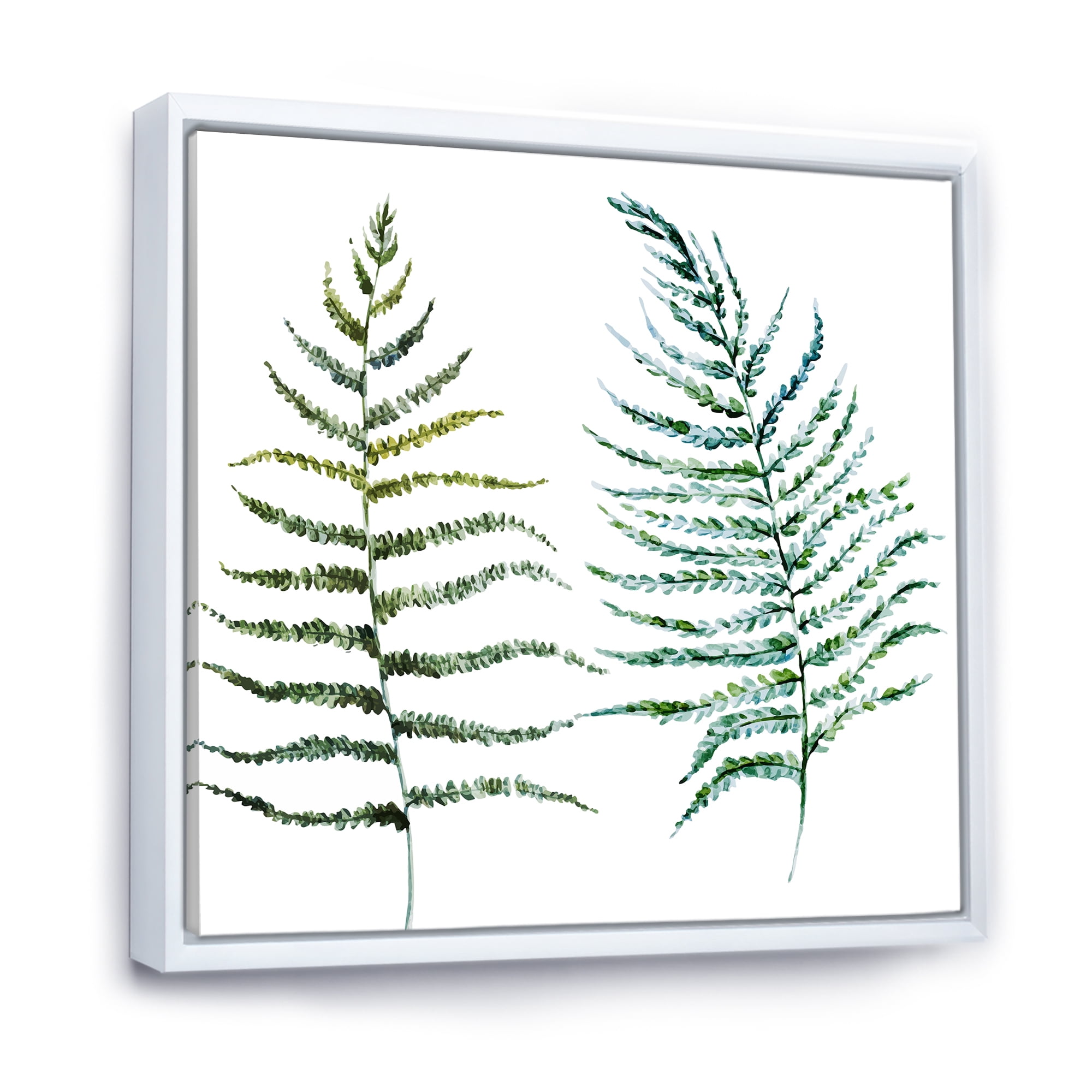 Designart 'Two Fern Leaves On White' Farmhouse Framed Canvas Wall Art Print
