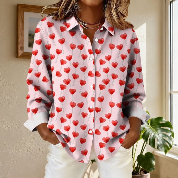 Xuyuer Womens Button Down Shirts Cuff Details Dress Shirts Casual V Neck Collared Tops Work Office Blouse