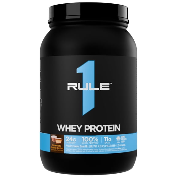 Rule 1 Proteins Whey Protein  24g Fast-Acting Protein from All-Whey Sources with Naturally Occurring EAAs & BCAAs for Workout Recovery or Anytime Use (2 Pounds, Chocolate Peanut Butter)
