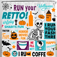 thumbnail image 1 of Vibrant Halloween Shower Curtain with Relaxed Skeleton Pumpkins & Text - Fun & Whimsical Decor, 1 of 4