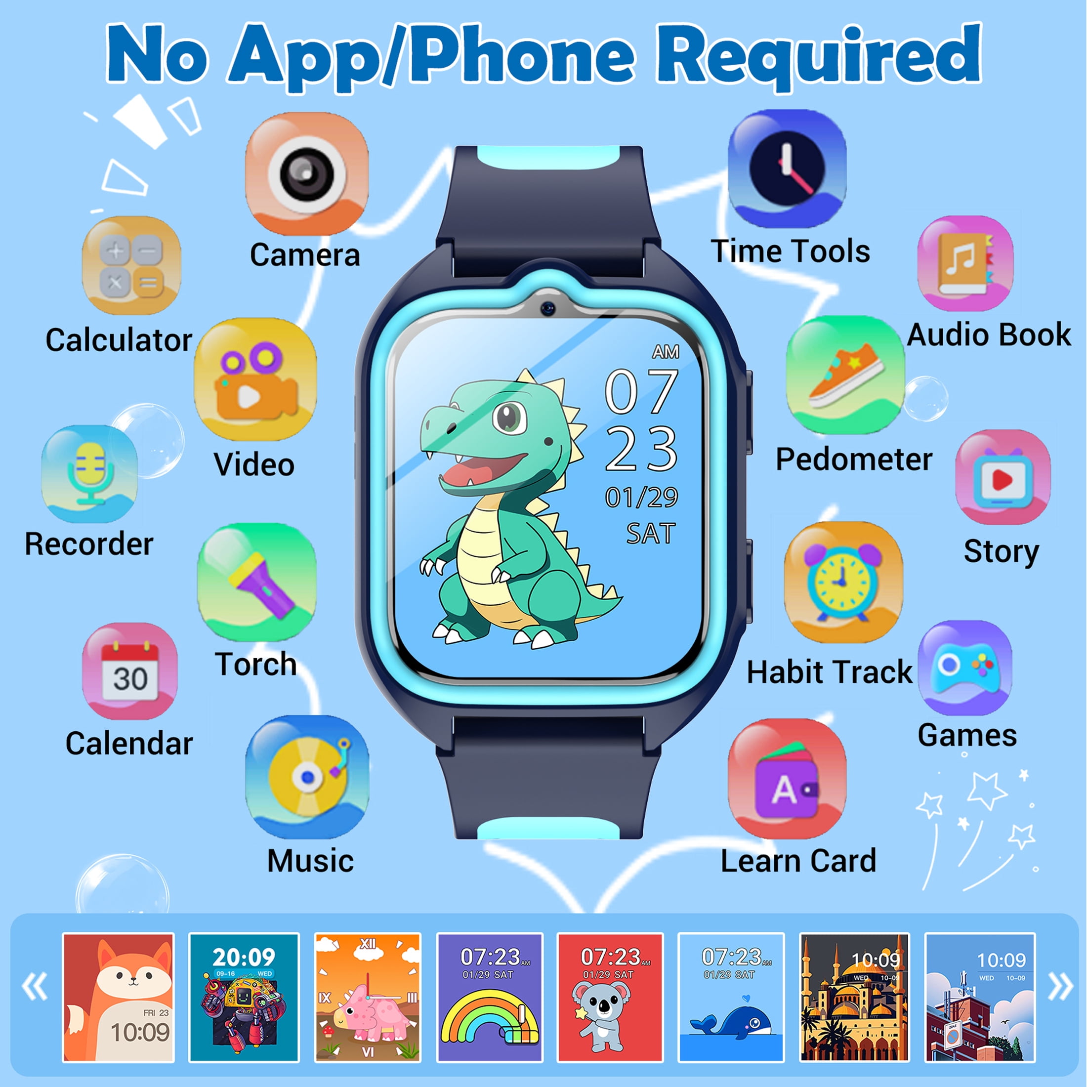 Blackview Kids Smart Watch for Boys Girls, 1.75" HD Touch Screen, 32 Educational Games, Music Player, Habit Tracker, Pedometer, IP68 Waterproof, Alarm Calculator, Gift Idea (Blue)