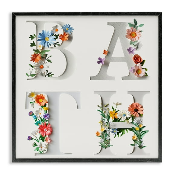 Stupell Industries Floral Bath Typography Floral Painting Black Framed Art Print Wall Art, 12 x 12