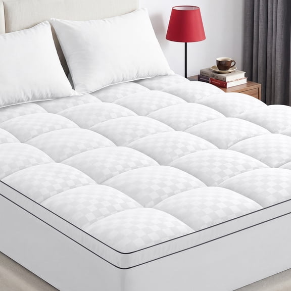 WISHEAD Extra Thick Mattress Topper, Queen Size Mattress Pad 400TC Cooling Pillow Top for Back Pain, Quilted Fitted Mattress Protector with 8-21" Deep Pocket, Soft & Breathable, White
