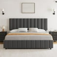 thumbnail image 3 of Full Linen Upholstered Platform Bed Frame with 4 Storage Drawers, Adjustable Headboard, Wooden Slats Support, No Box Spring Needed, Grey, 3 of 8