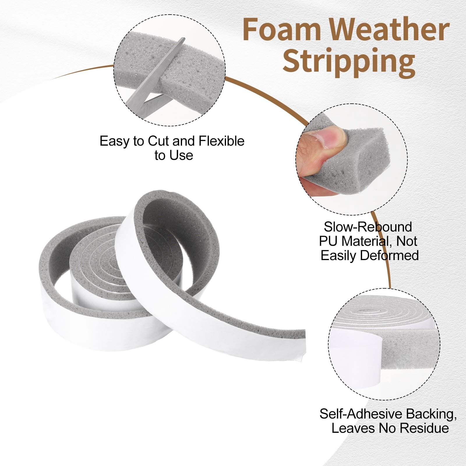 2" x 3/8" Foam Weather Stripping, Self Adhesive Door Seal Insulation Strips, Soundproofing Foam Seal Tape for Door/Window, Air Conditioning (13.12 Ft Total Length in 2 Roll)