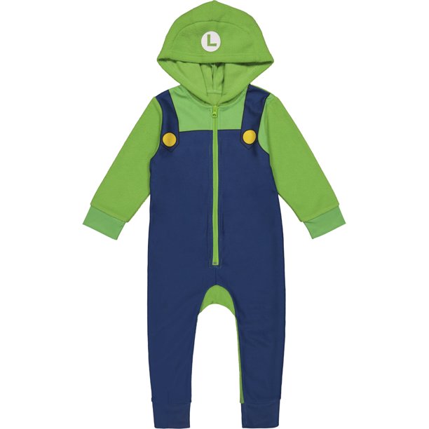 SUPER MARIO Nintendo Luigi Toddler Boys ZipUp Onesie Pajama Coveralls Luigi 2020 4T