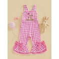 thumbnail image 2 of Toddler Baby Girl Easter Outfit One Piece Easter Overalls Bunny Embroidery Romper Flare Pants Sleeveless Plaid Bow Bell Bottom Jumpsuit, 2 of 5