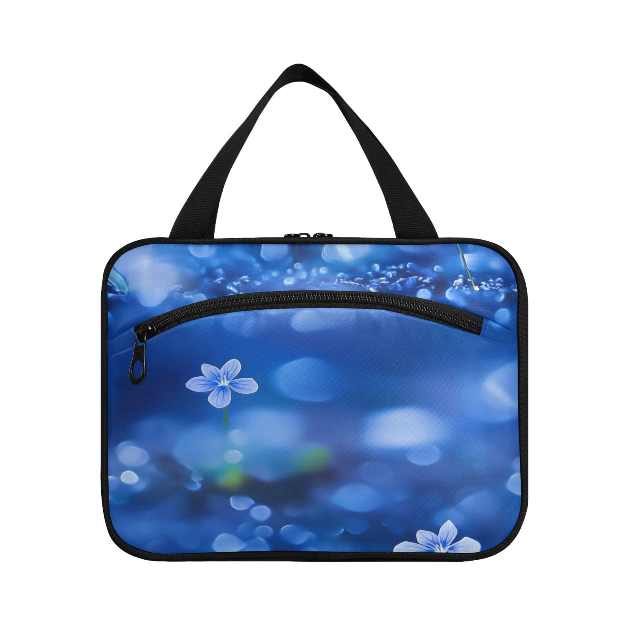 Travel Toiletry Bag with Metal Hook Large Capacity Cosmetic Bag Toiletry Bags for Travel, Gym, Camping Small Blue Flowers