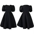 thumbnail image 2 of Elegant V Neck Pleated Midi Dress Balloon SleeveLong Summer Dresses for Women, 2 of 8
