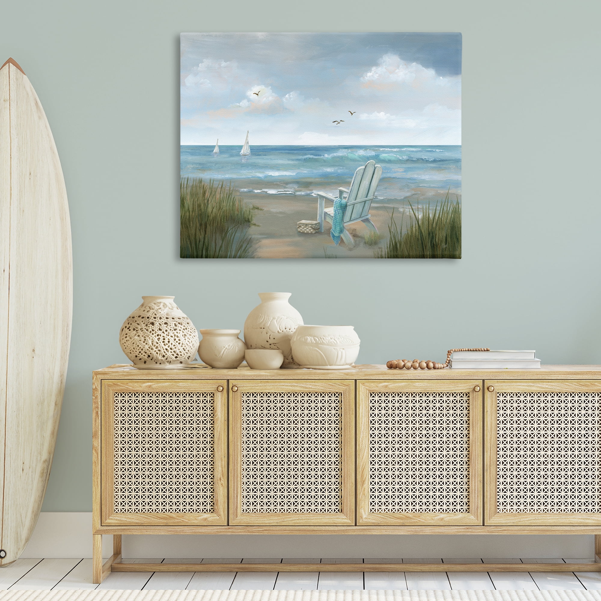 Stupell Industries Soothing Beach Scenery Nautical & Beach Painting Wrapped Canvas Art Print Wall Art, 48 x 36