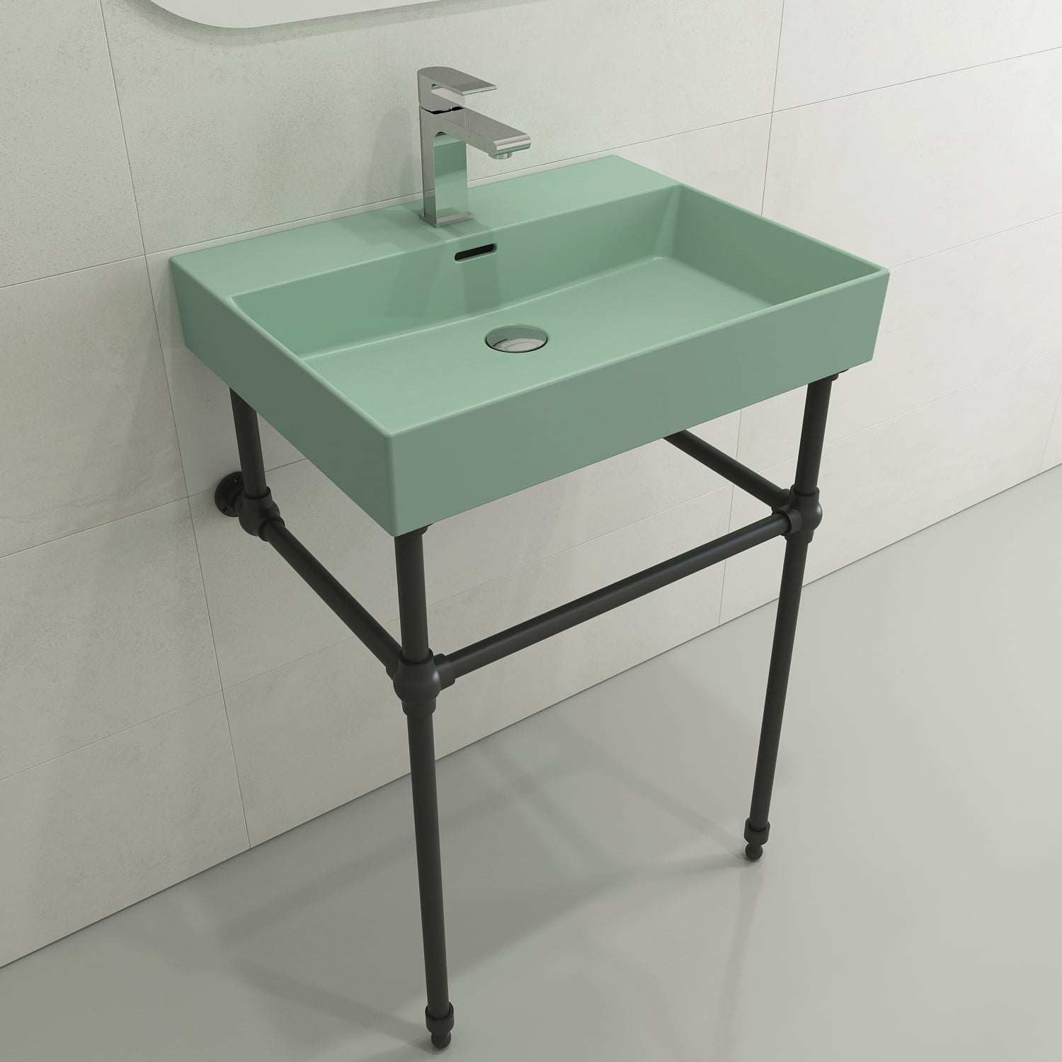 BOCCHI 1376-033-0126 Milano Sink Fireclay 24" 1-Hole + Overflow Matte Mint Green