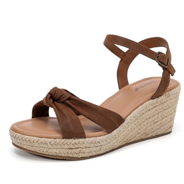 Sandalias Luoika con cuña ancha para mujer, color marrón, talla 38 EU