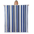 thumbnail image 1 of Erosebridal Geometric Lines Throw Blanket for Couch 90x90, Blue Gray White Black Stripes Plush Blanket, Abstract Bedroom Decor, 1 of 7