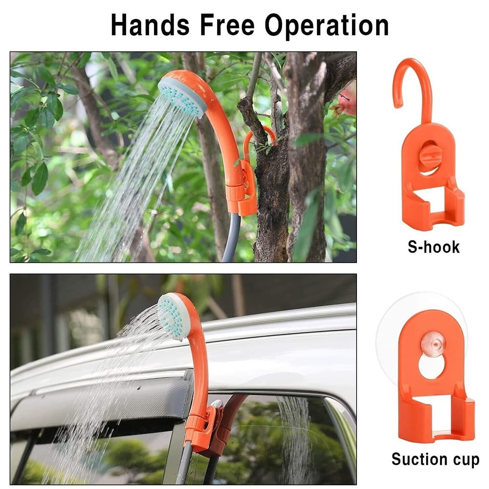 eYotto 6ft Outdoor Camping Portable Shower USB Chargeable Camp Shower Head Orange Hand Held Sprayer