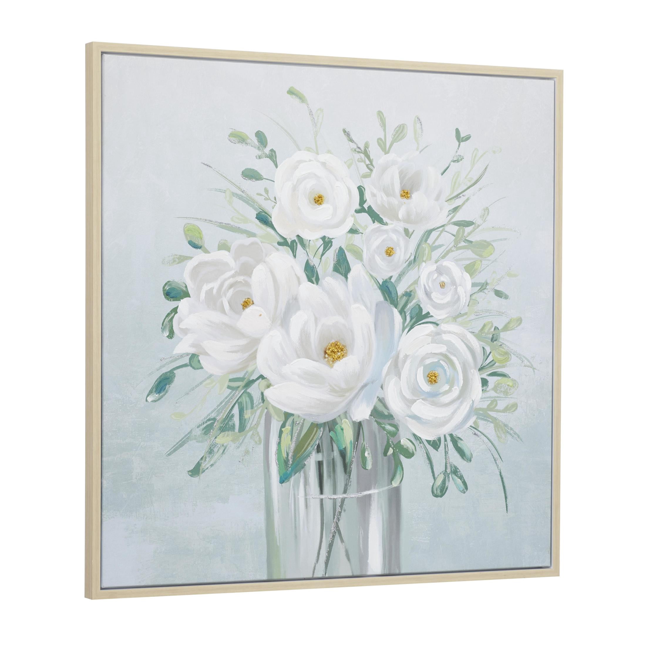 40" x 40" Bouquet Floral Framed Wall Art with Tan Frame, by DecMode