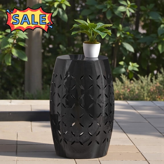 Tcbosik Outdoor Metal Table, 12.5" Cylindrical End Table, Accent Table for Patio, Deck, Porch, Living Room, Black