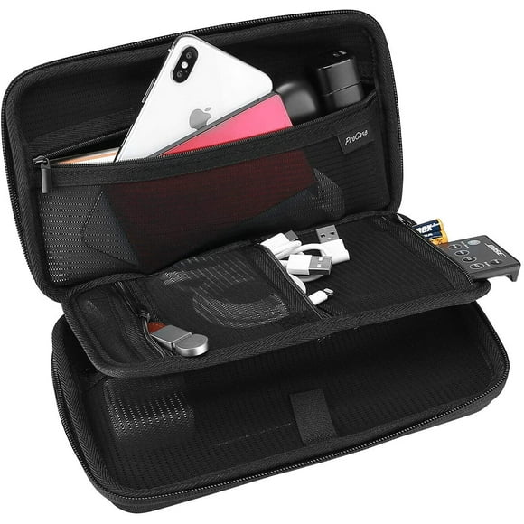 ProCase Universal Hard EVA Case, Shockproof Durable Travel Carrying Case Organizer Bag Storage Protective Box, with Mesh Pockets for Small Electronics and Accessories –Black