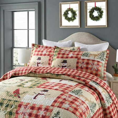 MarCielo 3 Piece Christmas Quilt Set Rustic Lodge Deer Quilt Quilted ...