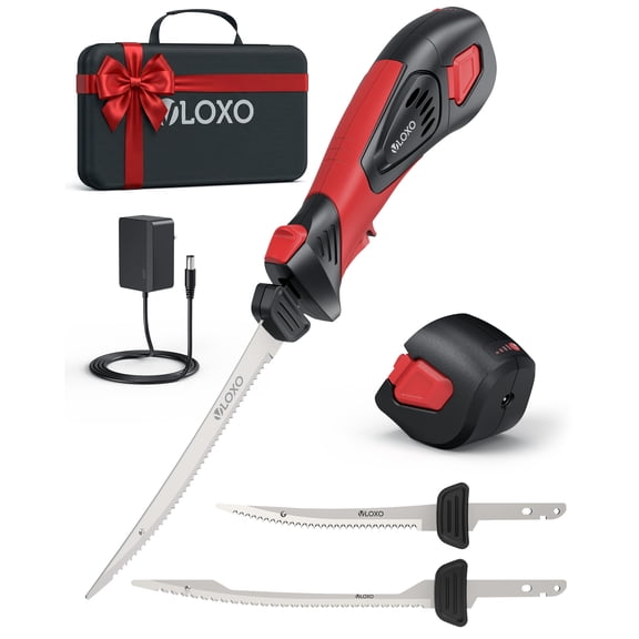 VLOXO Electric Fillet Knife, Cordless Fillet Knife with 2 Stainless Steel Blades Safety Lock Non-Slip Grip Handle Storage Case Rechargeable Electric Knives for Filleting, Meat, Bread, Turkey