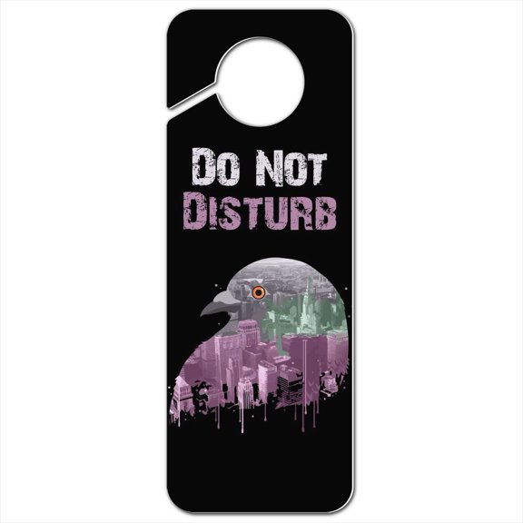 City Skyline Graffiti Pigeon Head Plastic Door Knob Hanger Sign