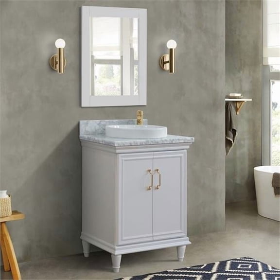 25 in. Single Round Sink Vanity with Carrara Marble Top, White