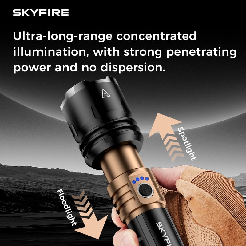 SKYFIRE Adjustable Focus LED Flashlight 5 Modes 16Hr Runtime Camping Home