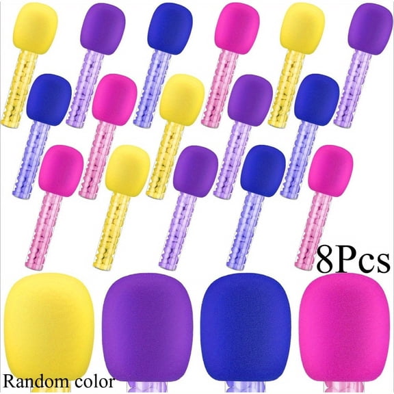 8 Pack Microphone Candy Tubes Party Favor Containers, Colorful Plastic Candy Holder with Foam Microphone Caps, Music Theme Party Decorations Gift Candy Tubes for Karaoke Party KTV Event Supplies
