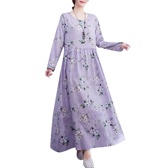 Vestido vintage de mujer de manga larga estampado de gran tamaño boho casual vestido de vacaciones Tomshoo Vestido