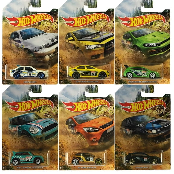 Hot Wheels Rally Series Car and Truck Play Vehicles, 6 Pieces