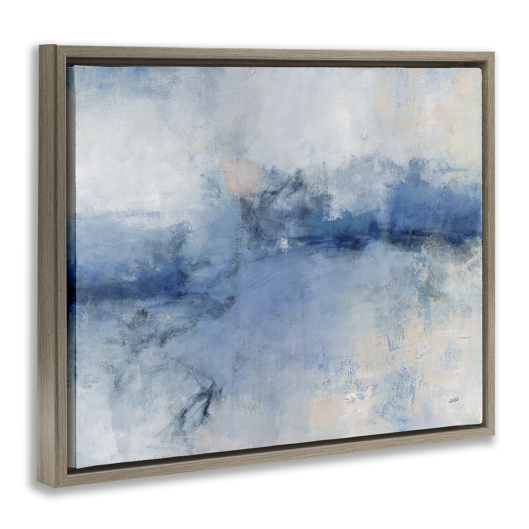 Stupell Industries Blue Seaside Impressions Abstract Painting Brown Floater Framed Canvas Art Print Wall Art, 31 x 25