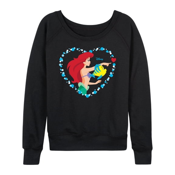 Disney - Ariel Heart Women's Lightweight French Terry Wide Neck Long Sleeve Graphic Shirt